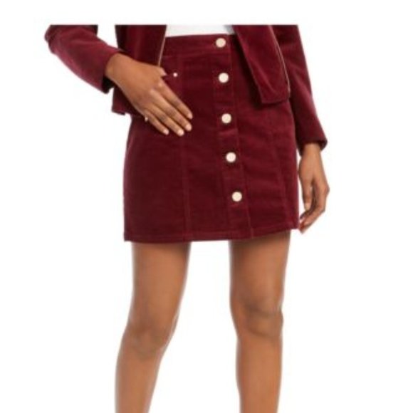 Maison Jules Skirts Burgundy Button Up Mini Pencil Skirt With Gold